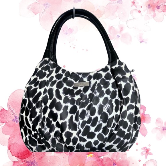 Kate Spade VINTAGE Black & White Leopard Print Hobo Bag Green Interior - Picture 1 of 8